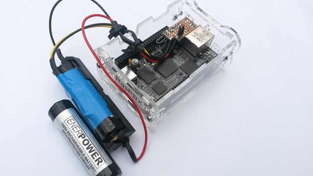 Micro BBB UPS - Battery 18650 holder sized with Li-ion 3,6V 2600 mAh Sanyo battery - Cable assembly 